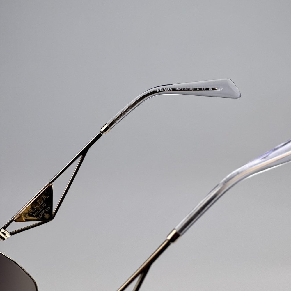 Prada PRA51S ZVN30C Sunglasses Pale Gold Gradient Blue Mirror Geometric Unisex - Picture 13 of 15